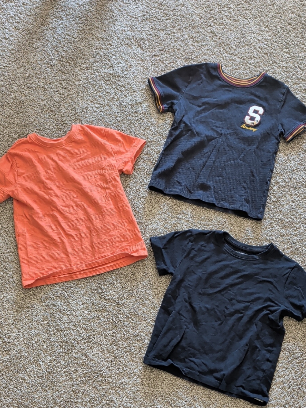 Primark Boy's Short-Sleeve Tee Trio - Orange & Navy Size 6-7 Years